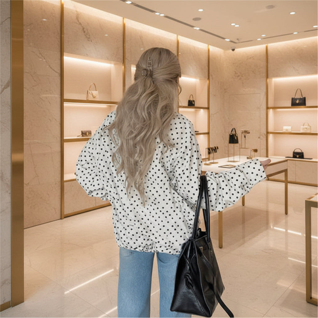 Polka Dot Zip-Up Jacket – Relaxed Fit