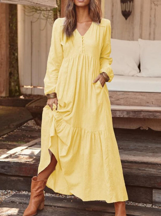 Full Size V-Neck Long Sleeve Tiered Maxi Dress Plus Size