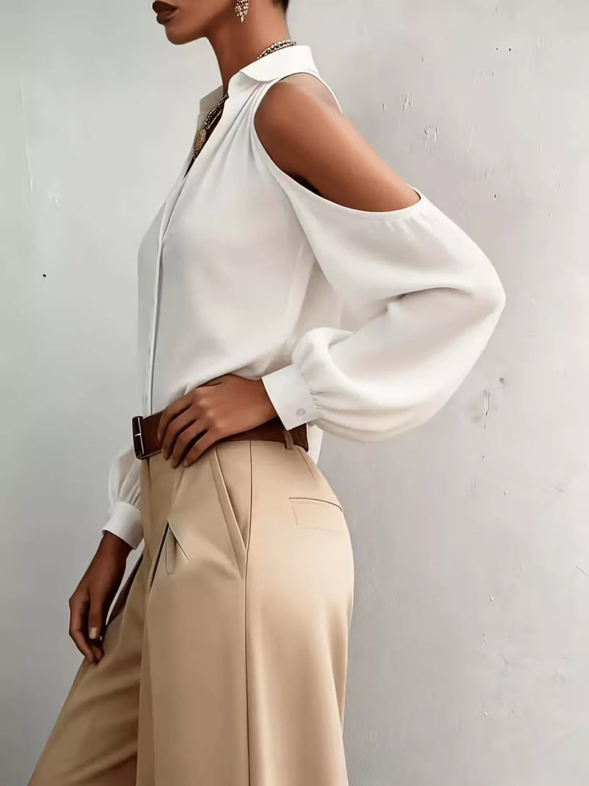 Cold-Shoulder Button-Down Shirt