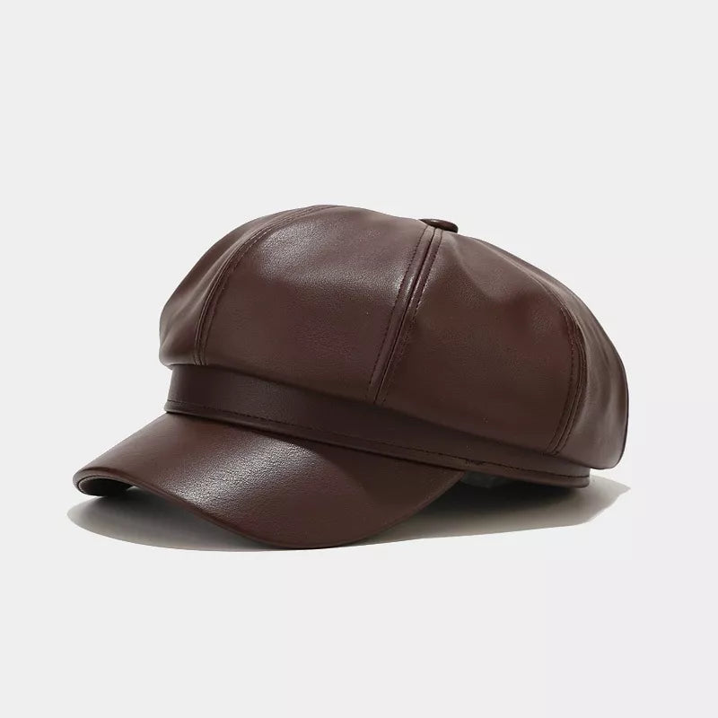 Faux Leather Newsboy Hat