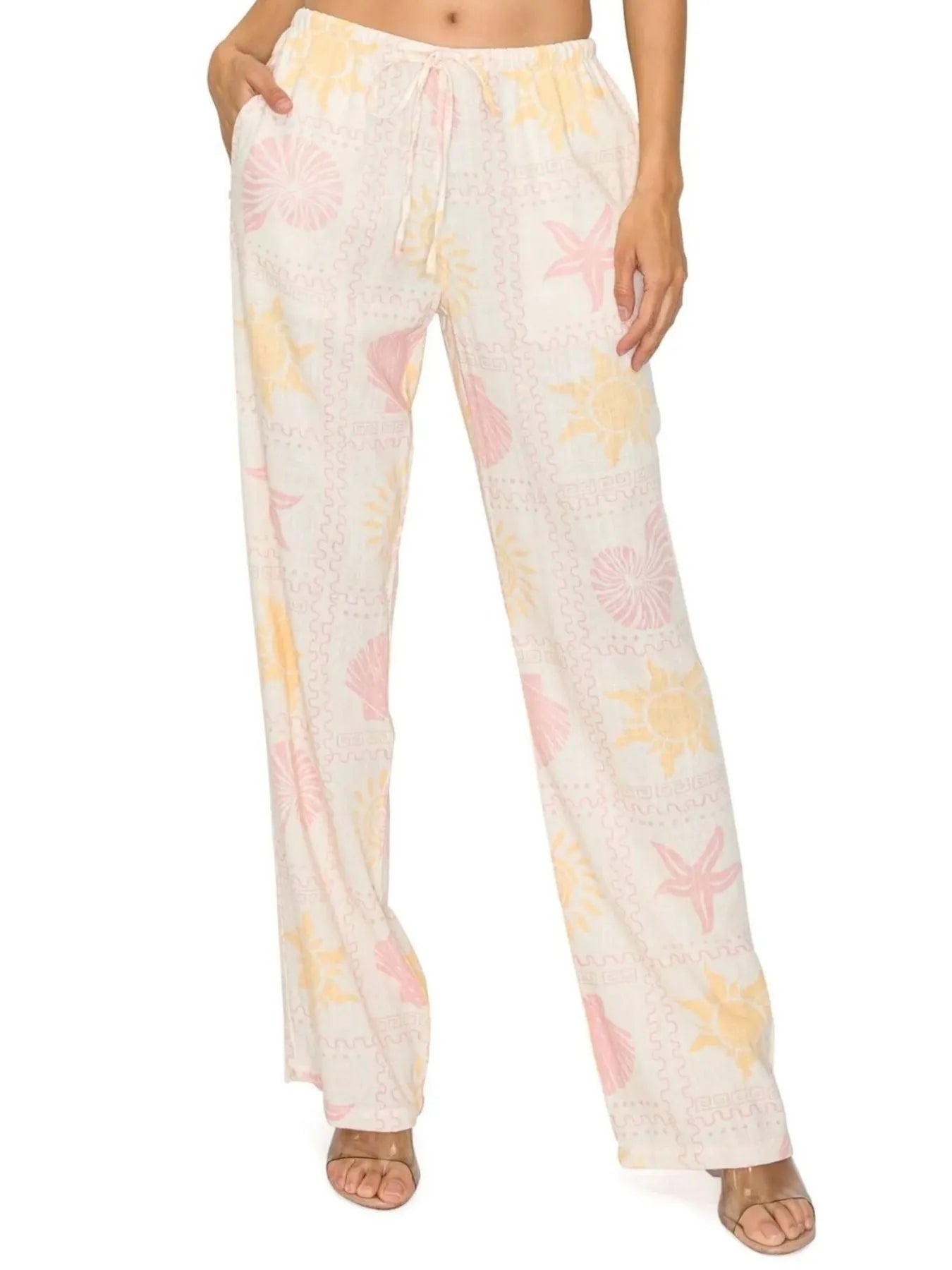 Printed Drawstring Straight Pants