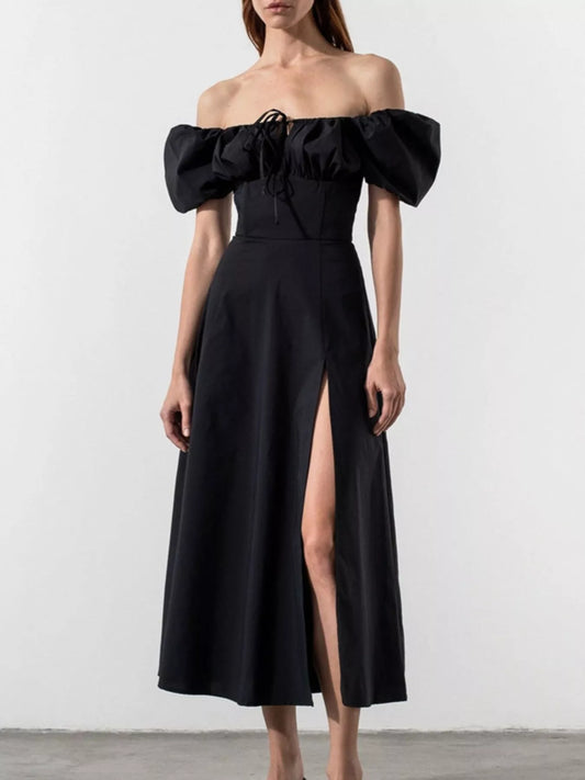 Full Size Slit Short Sleeve Midi Dress Plus Size