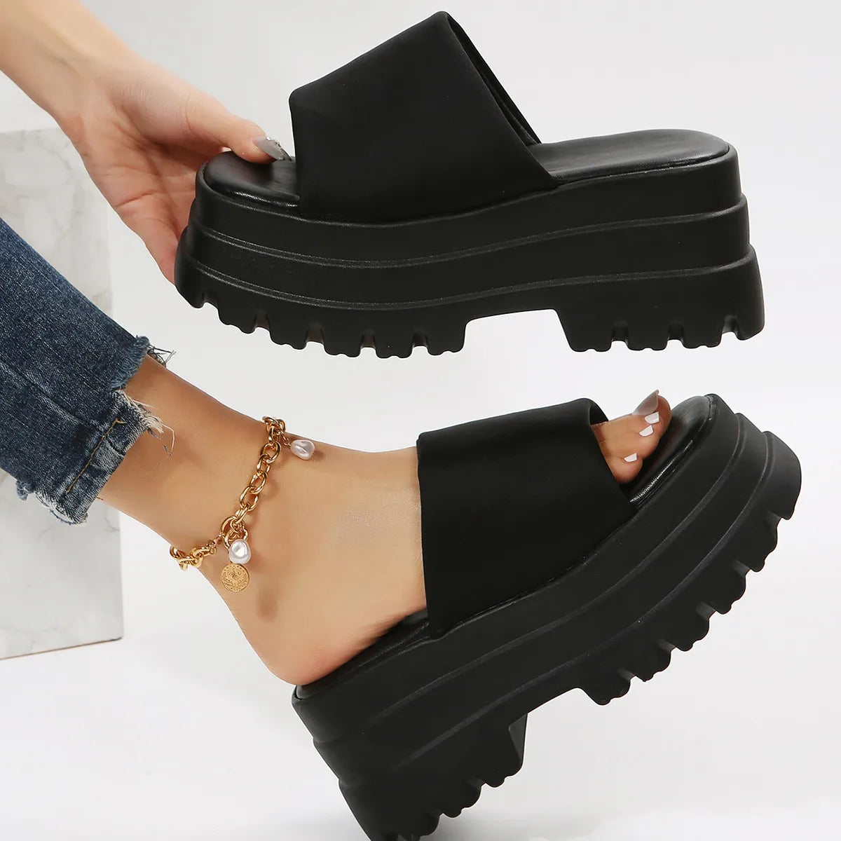 Open Toe Platform Slide Sandals