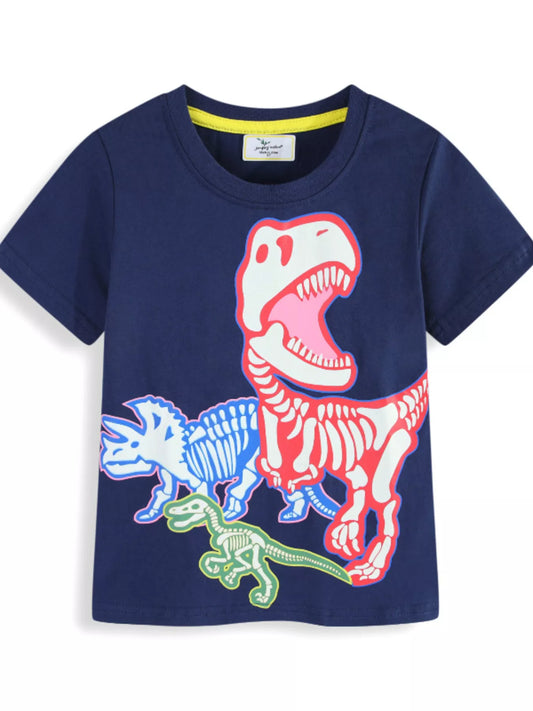 Children's Glow In The Dark Dinosaur Skeleton Graphic Crew Neck T-Shirt