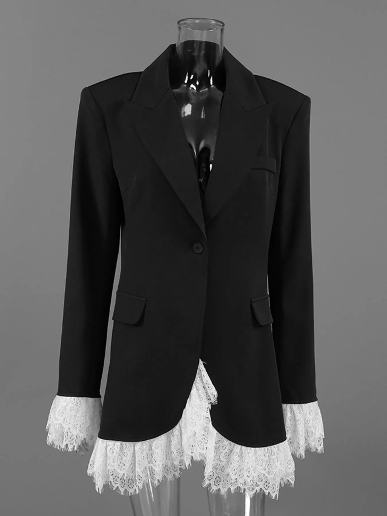 Lace Hem One Button Blazer