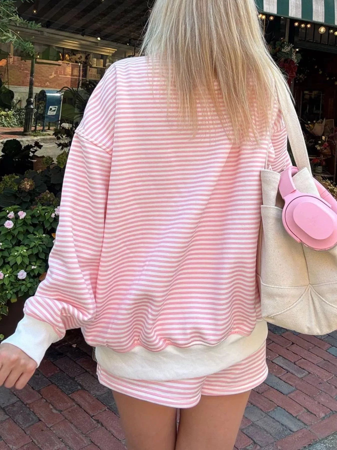 Striped Mock Neck Sweatshirt and Shorts Set