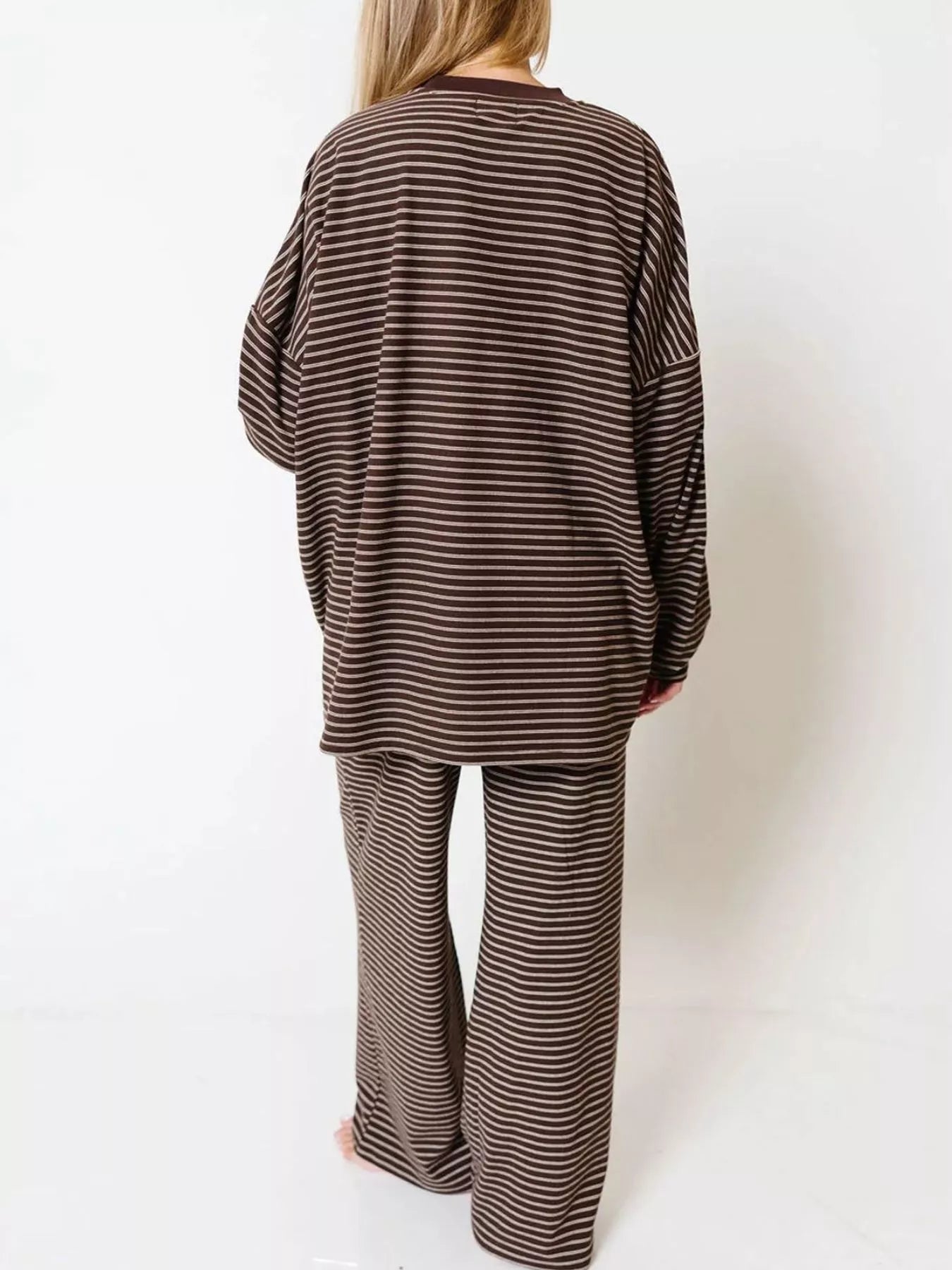 Striped Long Sleeve Top and Wide Leg Pants Set