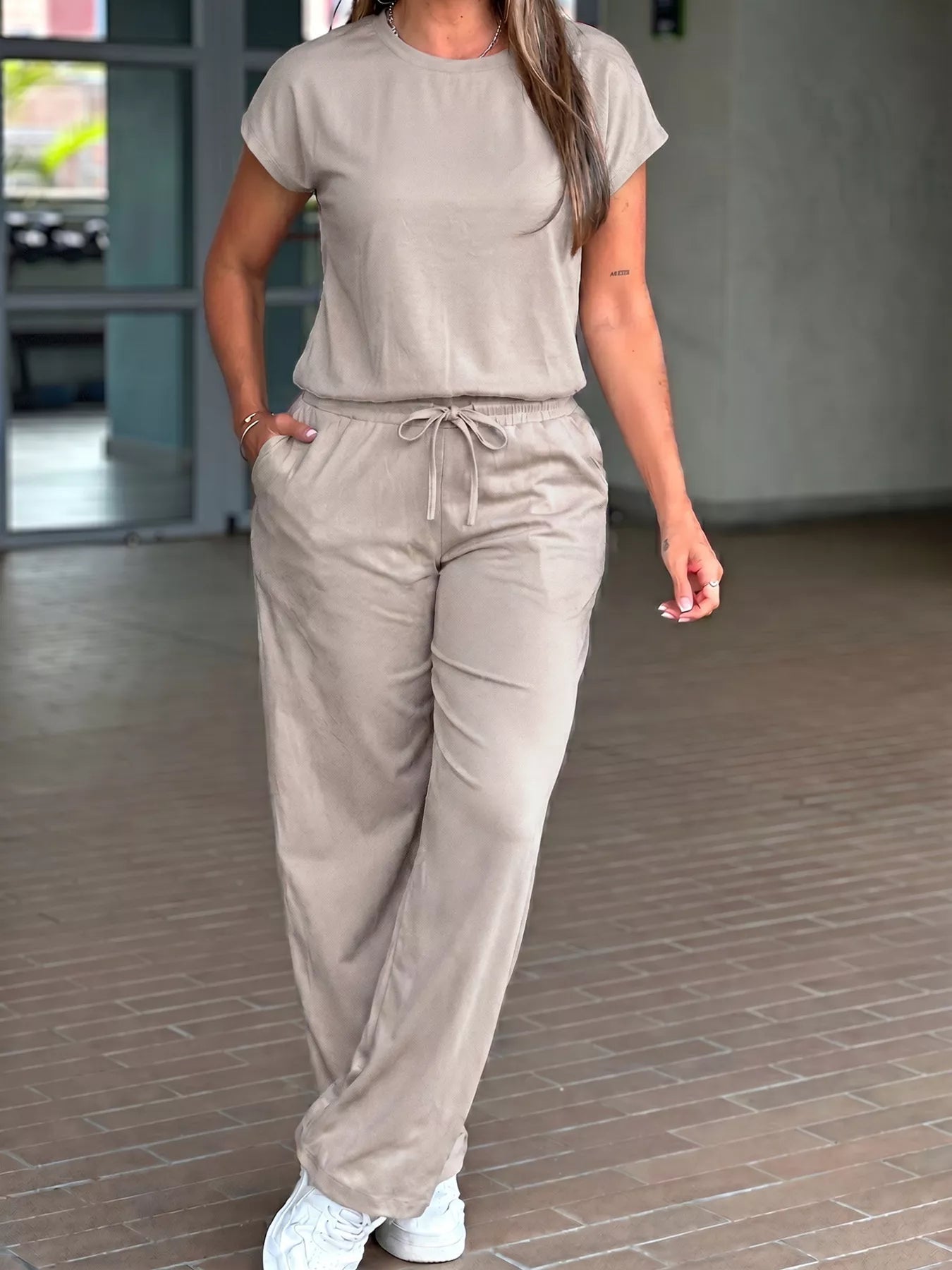 Round Neck Tee and Drawstring Pants Set