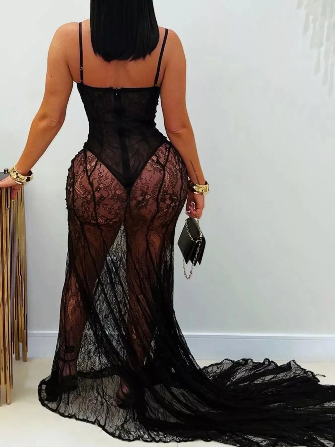 Sweetheart Neck Sheer Lace Maxi Dress