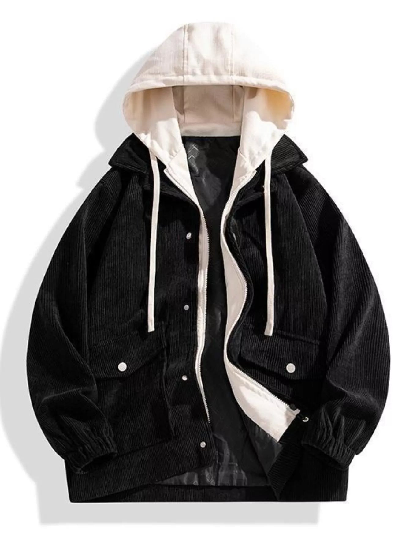Men's Plus Size Casual Corduroy Snap Down Hooded Jacket