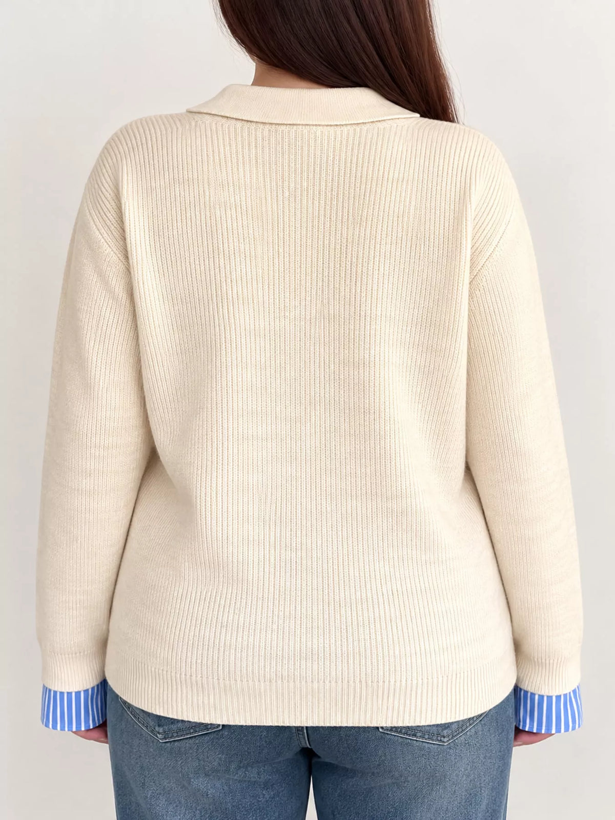 Plus Size Layered Look Striped Long Sleeve Sweater