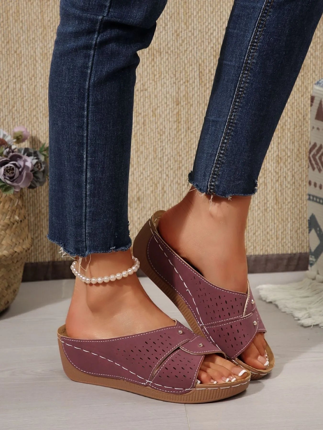 Hollow Out Wedge Comfort Sandals