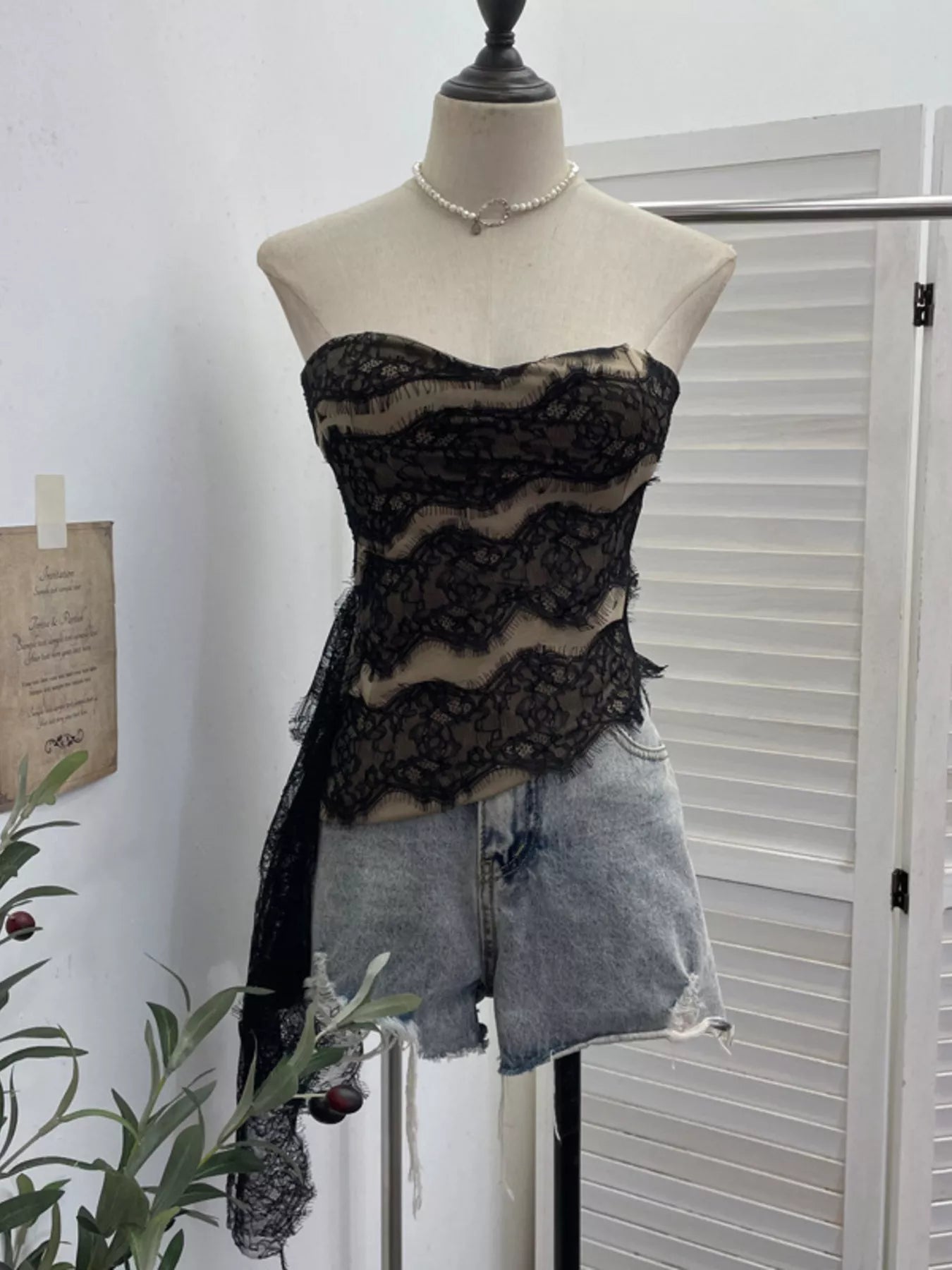 Lace Tube Top with Asymmetrical Hem