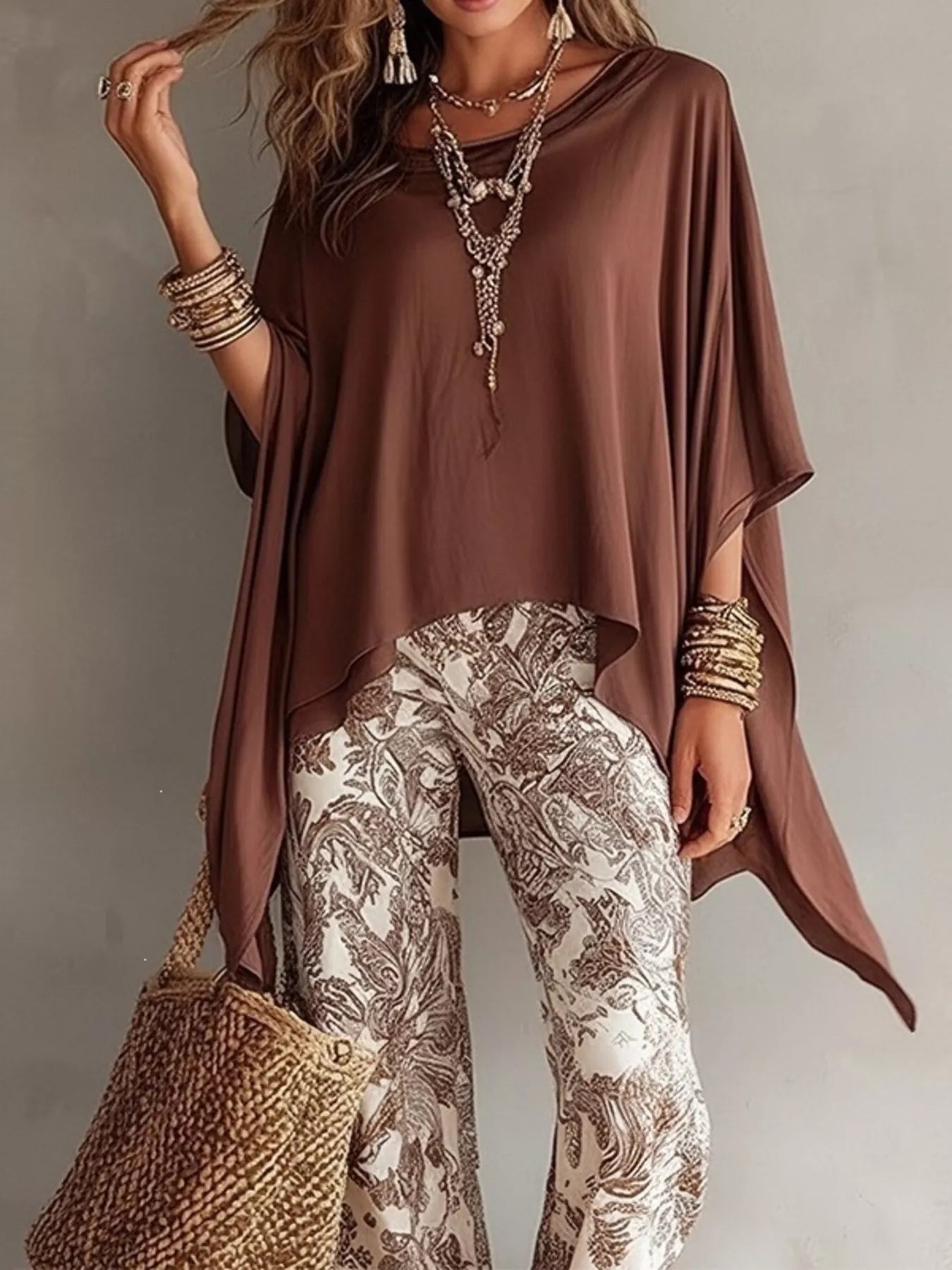 Full Size Oversized Batwing Sleeve Flowy Top Plus Size