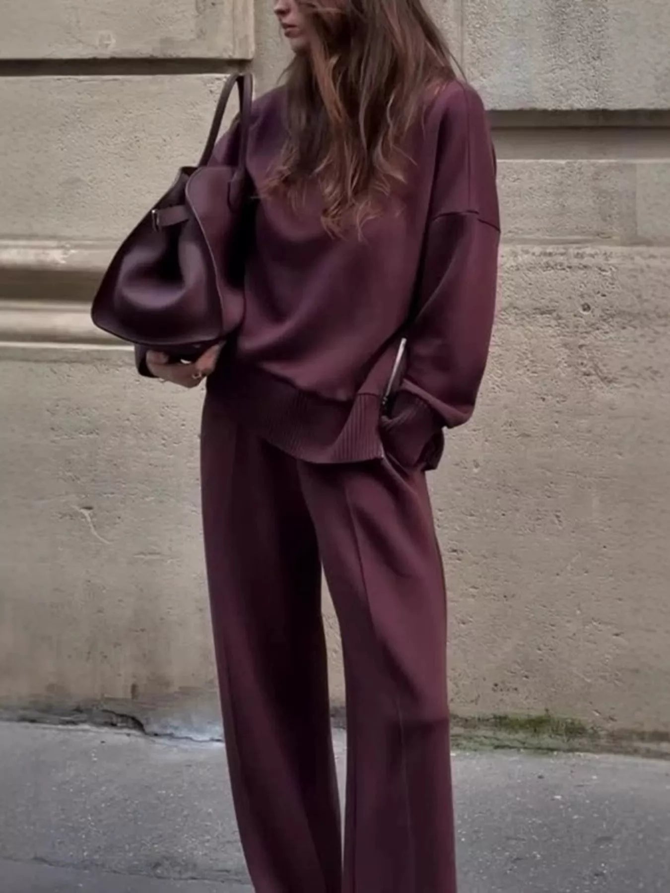 Turtleneck Dropped Shoulder Top and Pants Set
