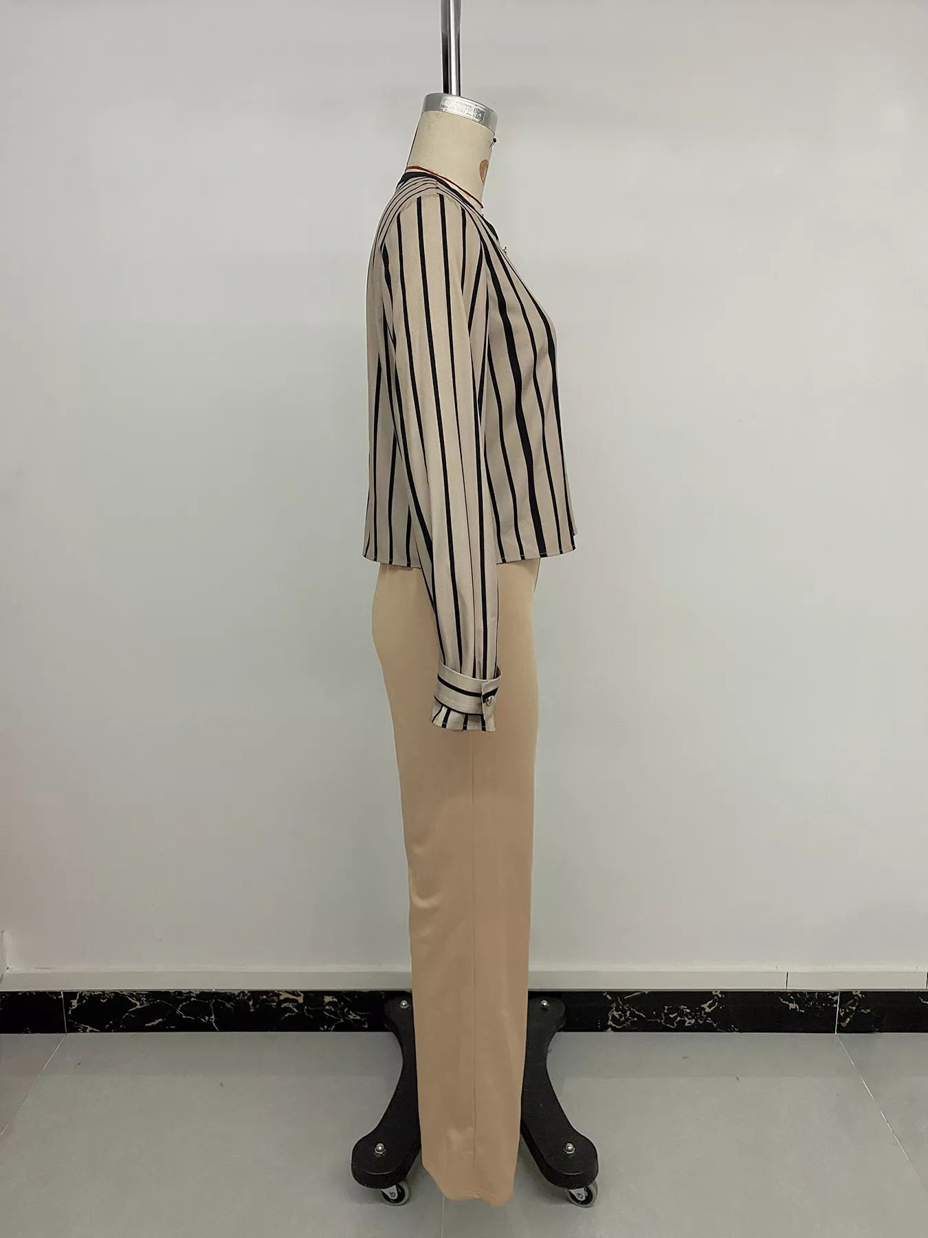 Striped Button-Down Shirt and High-Waisted Flare Pants Set