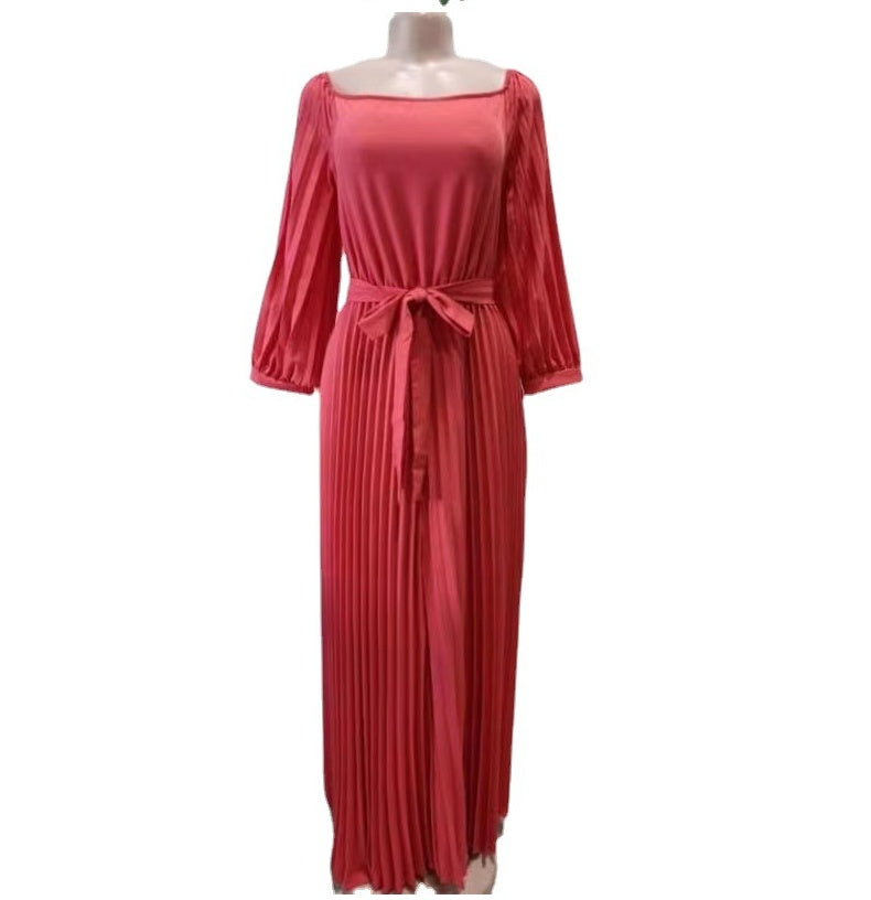 Long Pleated One-shoulder Dress Loose Large Size