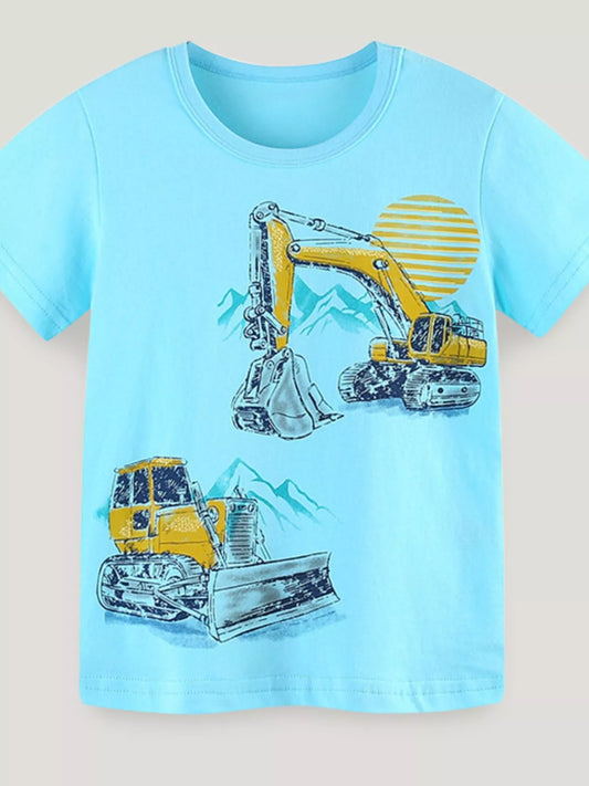 Children‘s Excavator Print Short Sleeve T-Shirt