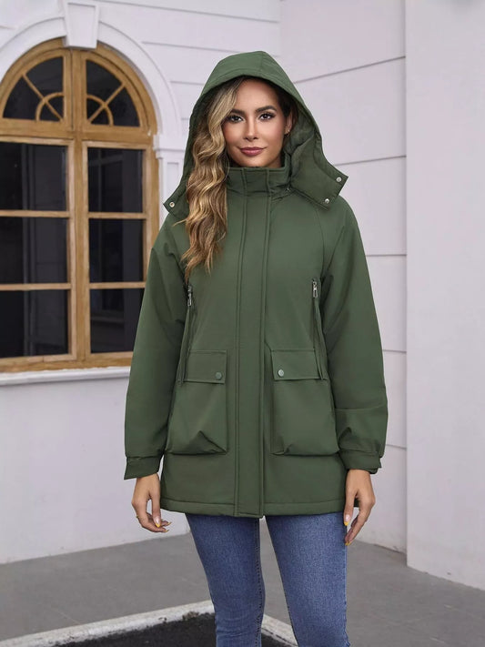 Full Size Zip Up Hooded Parka Outerwear Plus Size