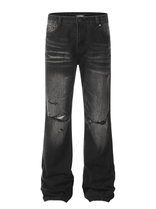 Men's Distressed Wide Leg Denim Jeans