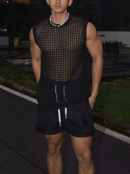 Men's Full Size Hollow Out Round Neck Tank Plus Size