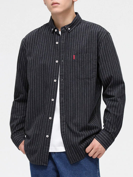 Men's Full Size Striped Long Sleeve Casual Shirt Plus Size