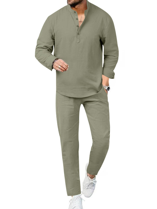 Men's Full Size Casual Long Sleeve Shirt and Pants Set Plus Size