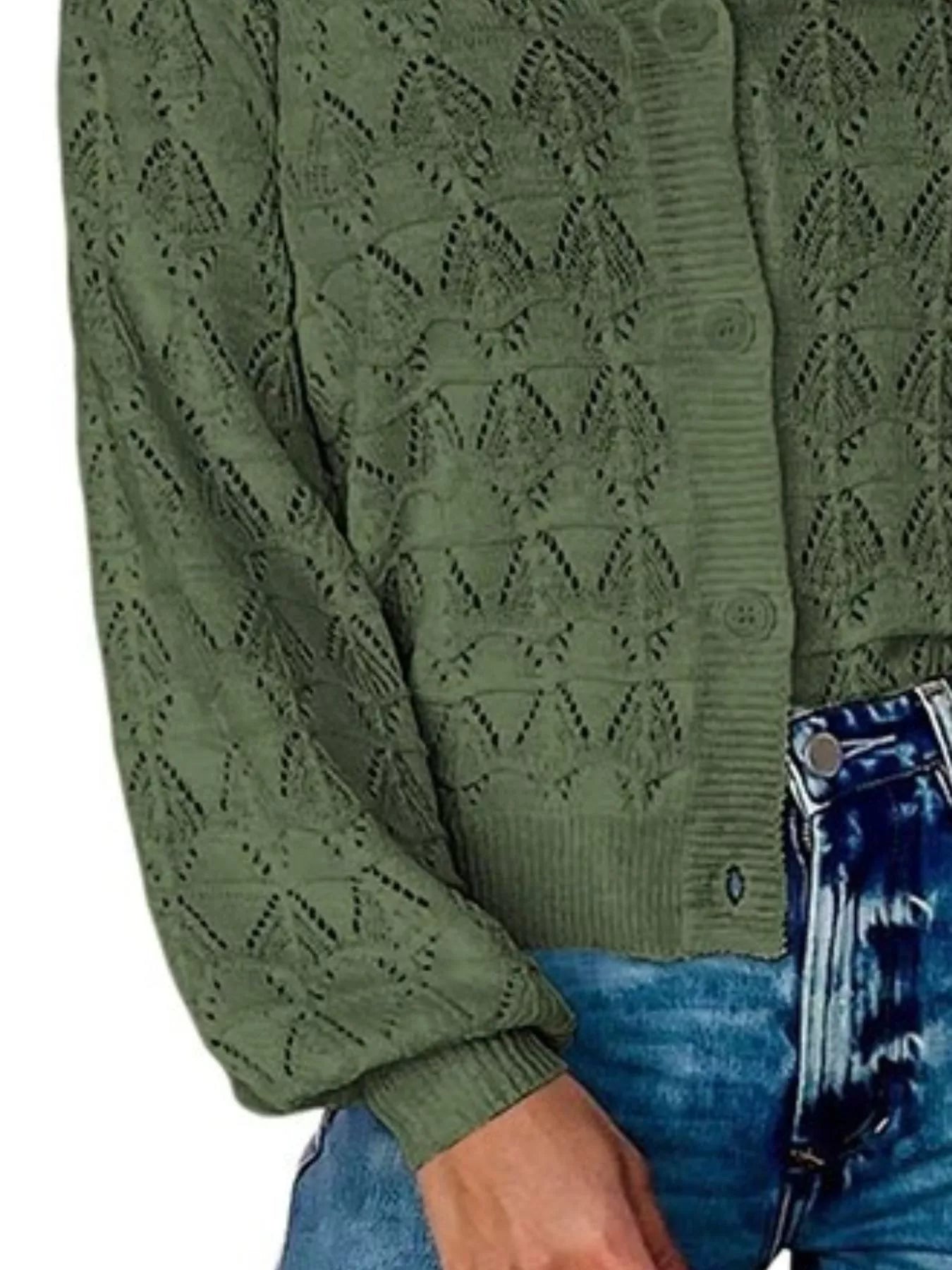 Chic V-Neck Openwork Button-Down Knit Cardigan