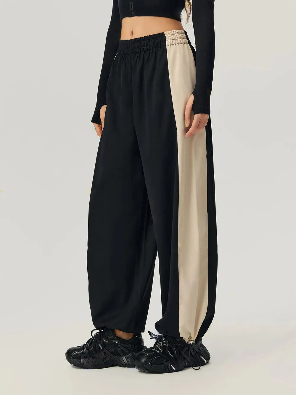 Drawstring Hem Contrast Elastic Waist Pants