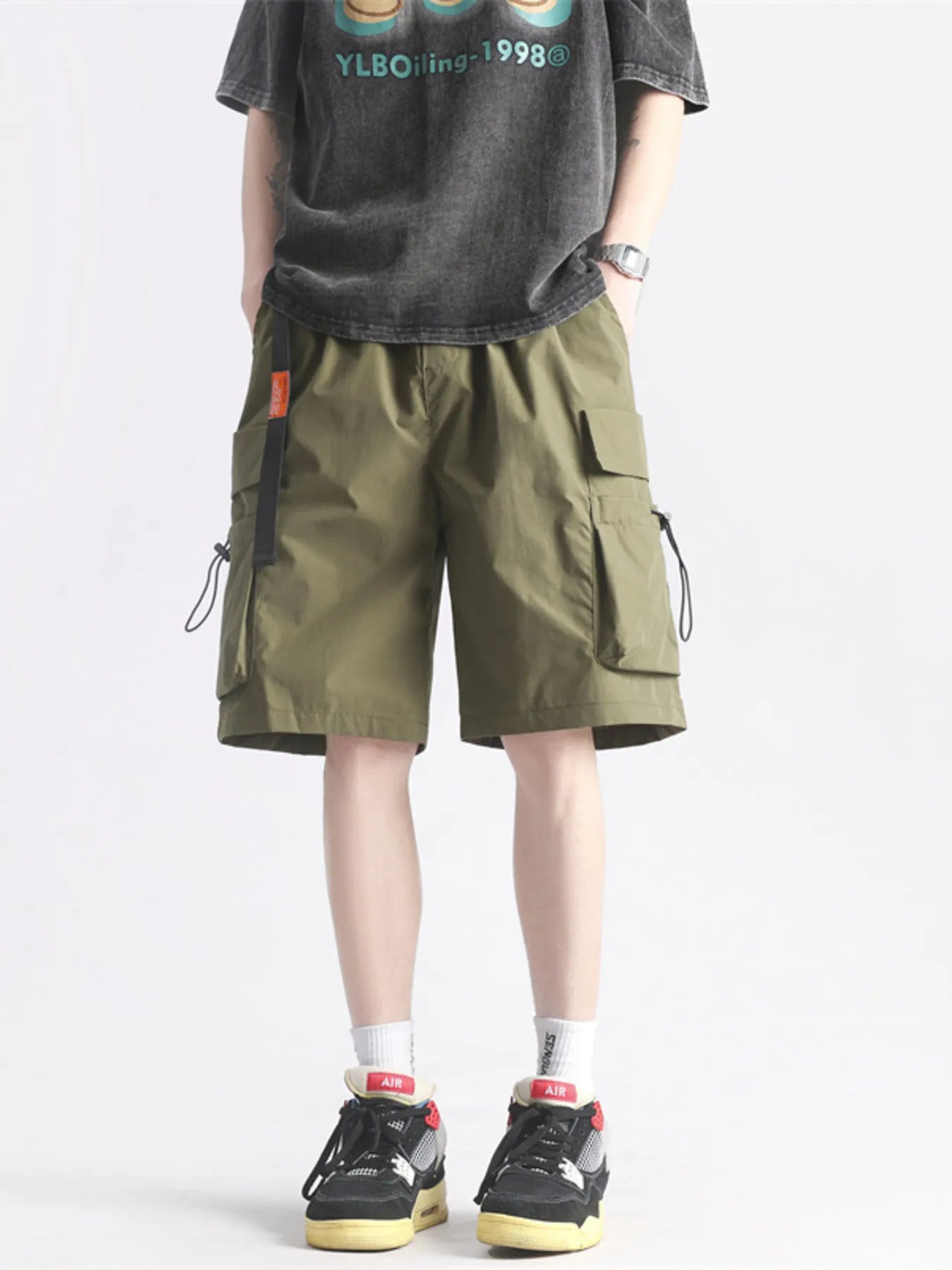 Men 's Full Size Multi-Pocket Relaxed Fit Cargo Shorts Plus Size