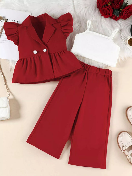 Children's Cami & Ruffle Sleeve Top & Wide Leg Pants Set