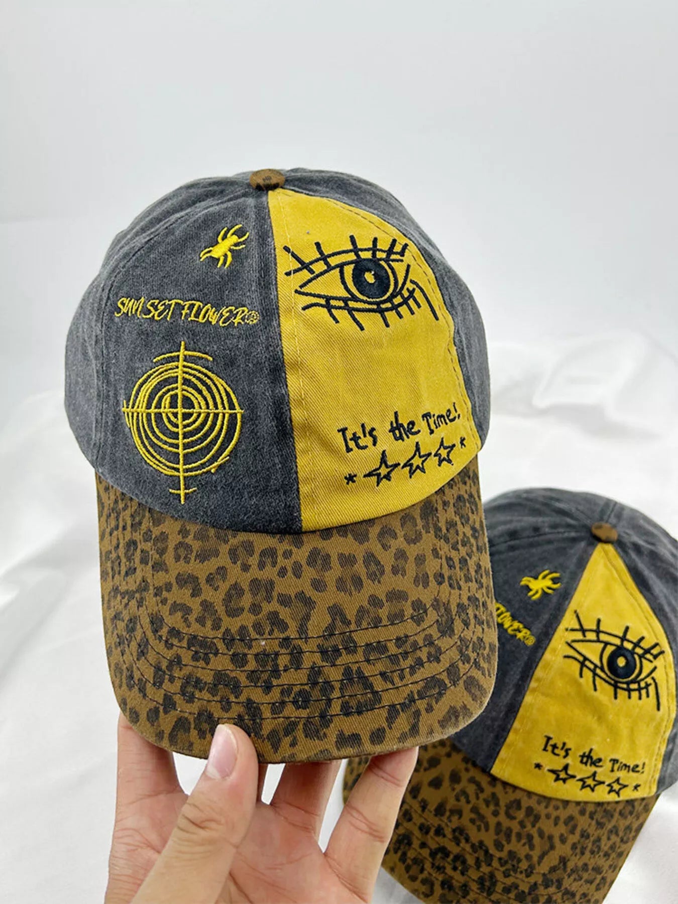 Printed Baseball Cap with Leopard Brim