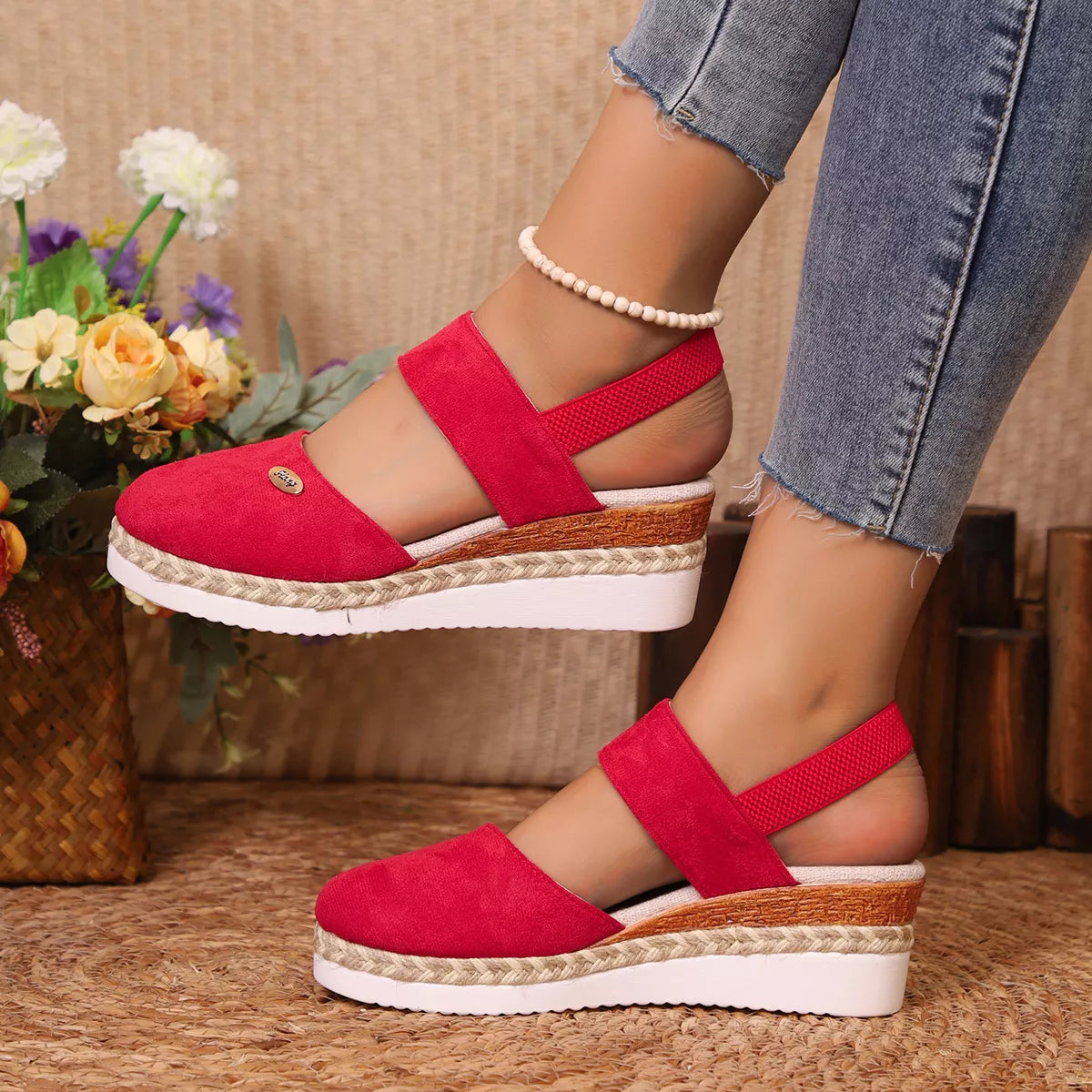 Espadrille Wedge Sandals with Ankle Strap