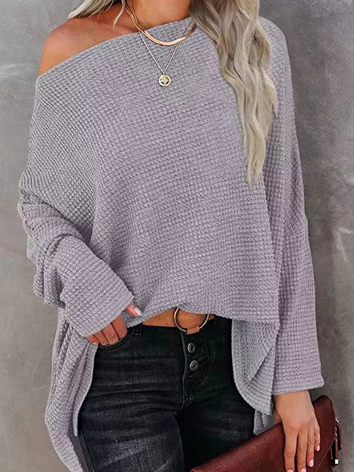 One-Shoulder Waffle Knit Top