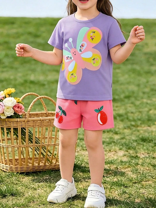 Children's Butterfly Graphic Tee & Fruit Print Shorts Set