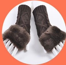 Women Rabbit Fur Fingerless Gloves - Autumn Winter Warmth For Cute Student Style