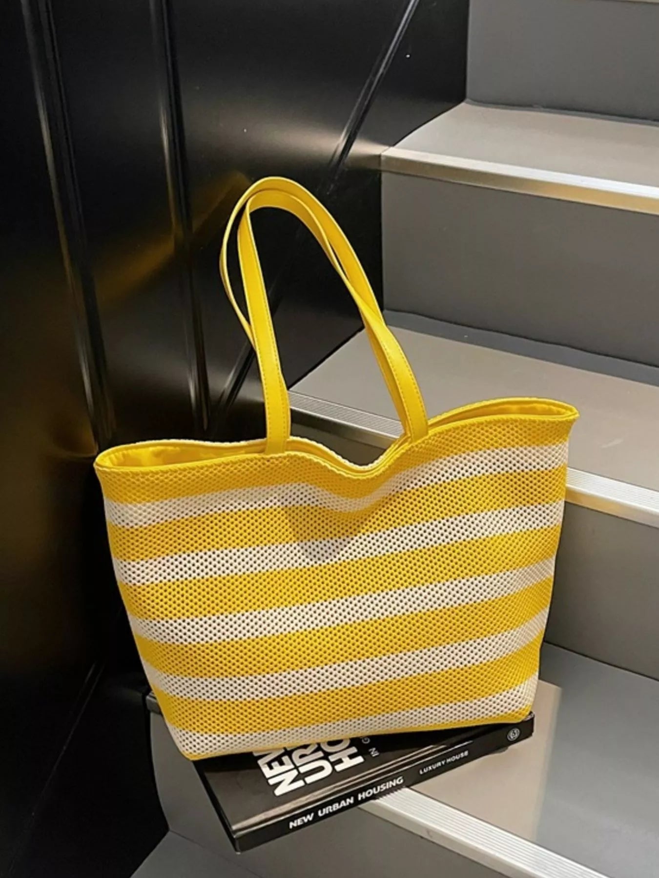 Striped Mesh Shoulder Bag