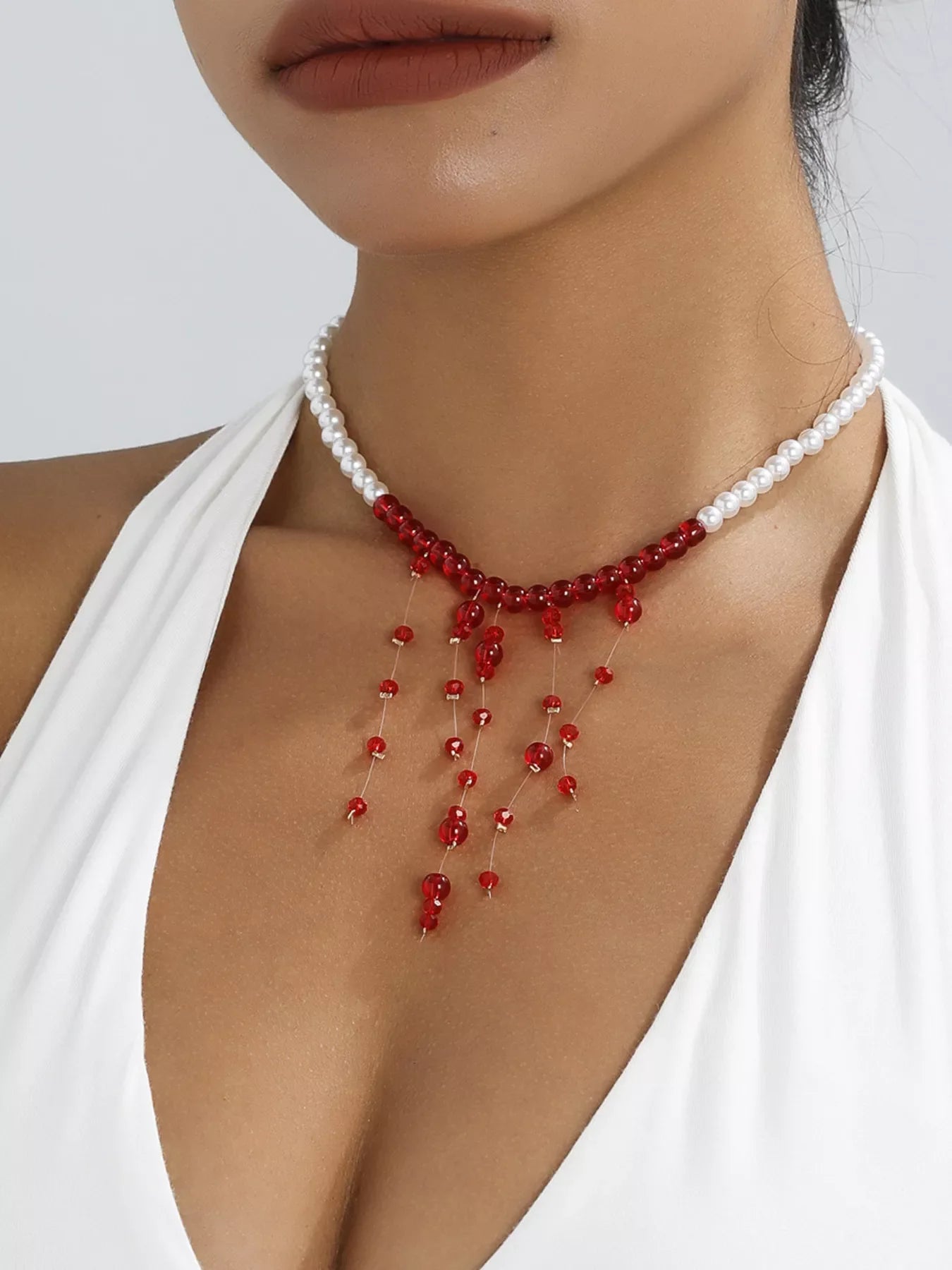 Pearl Beaded Dangle Necklace