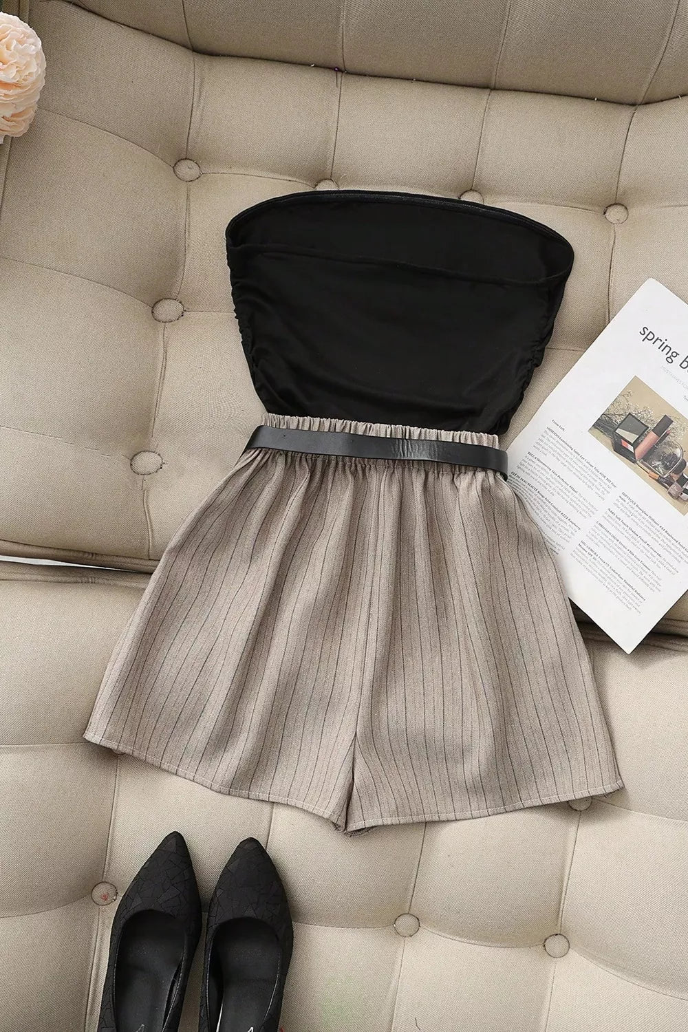 Strapless Ruched Top and Shorts Set