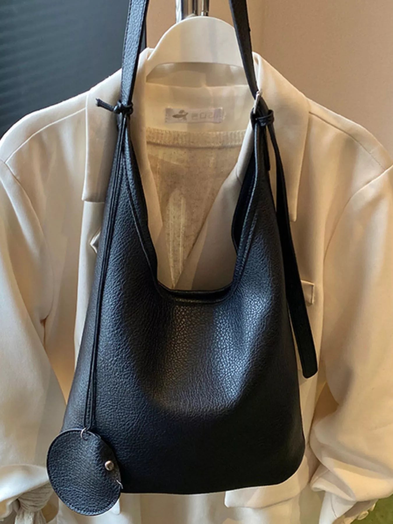 Solid Color Leather Handbag
