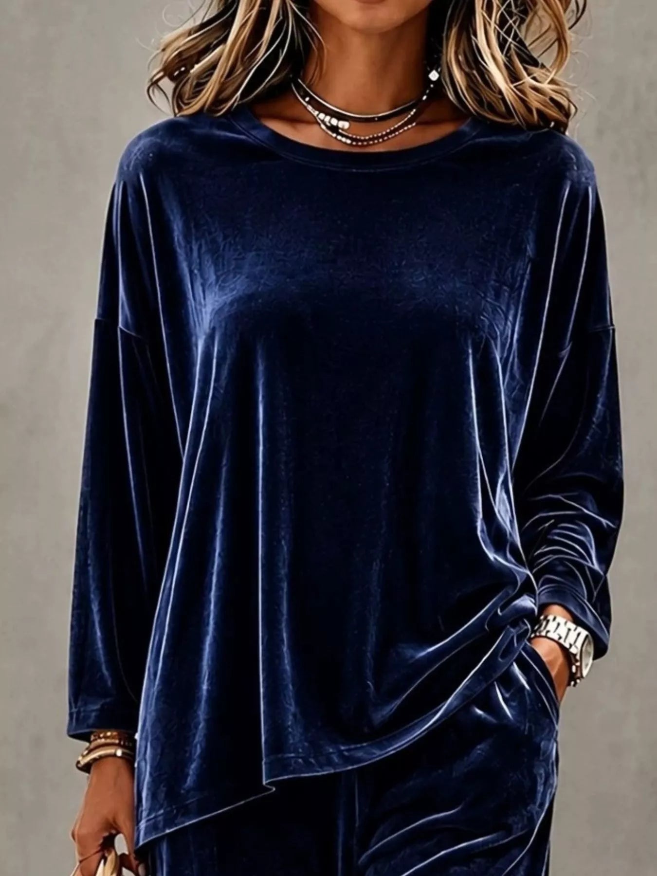 Full Size Velvet Long Sleeve Top and Pants Set Plus Size