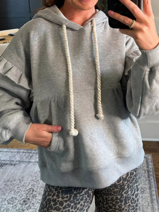 Contrast Rope Drawstring Ruffle Trim Drop Shoulder Baggy Hoodie
