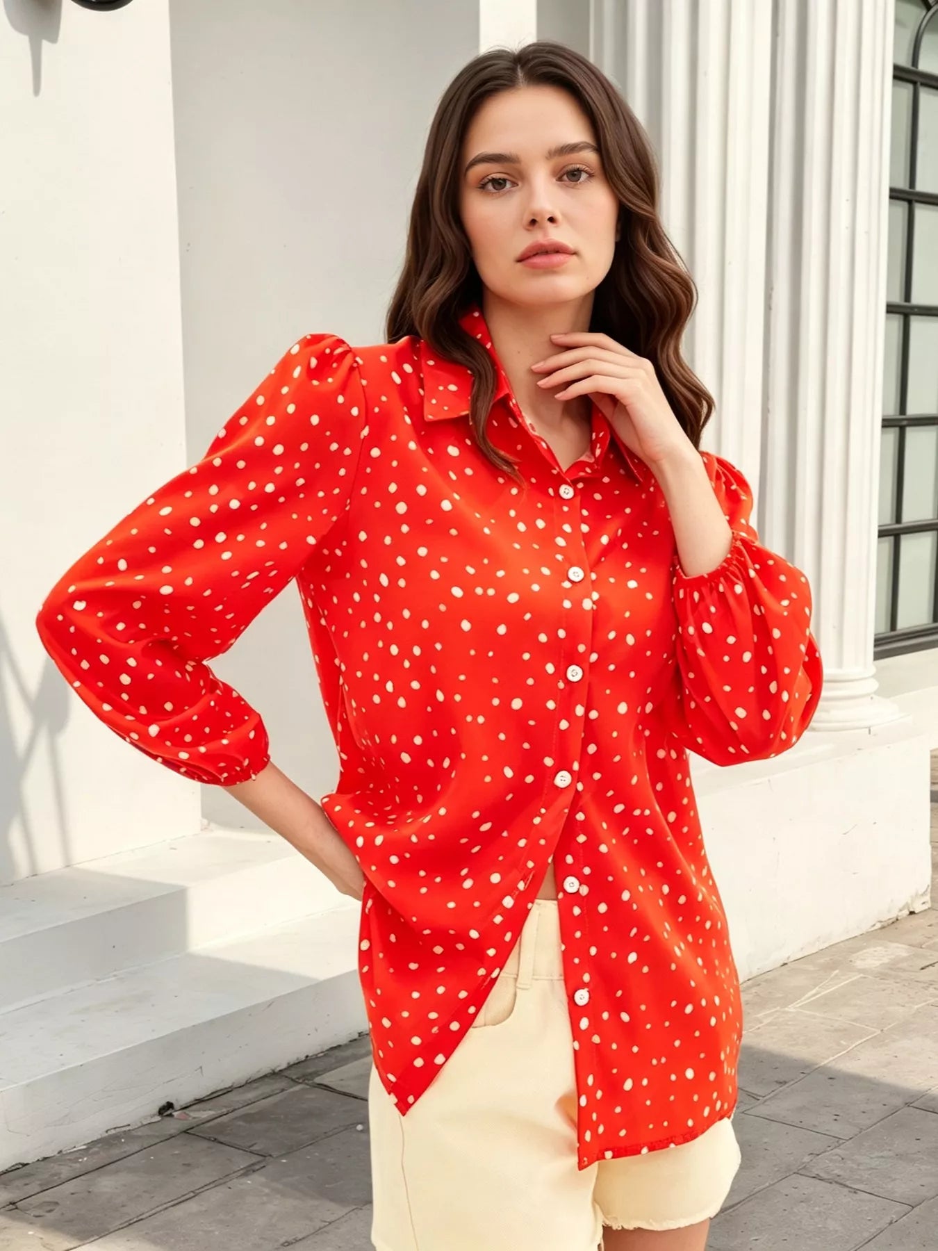 Polka Dot Puff Sleeve Shirt