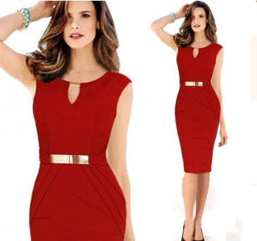 USA SIZE Metal buckle small V-neck bottoming skirt Slim temperament pencil skirt large size dress