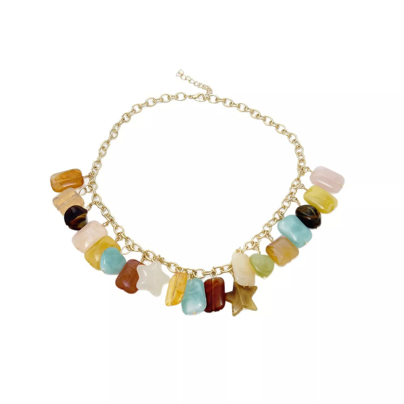 Bohemian Multi-Color Gemstone Charm Necklace