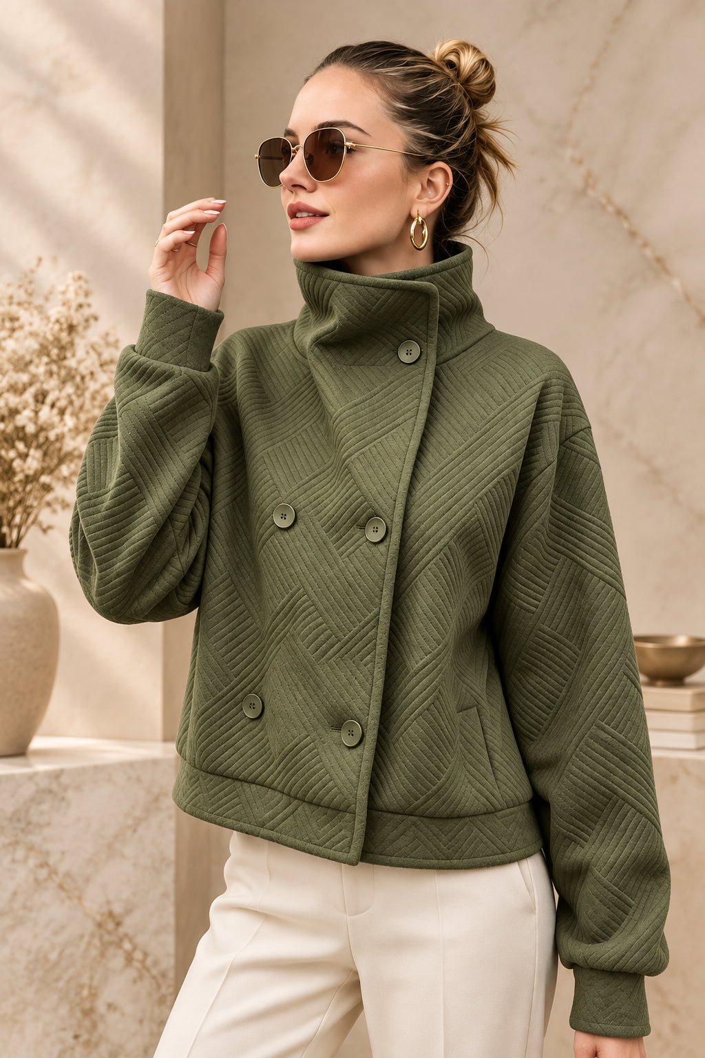 Women's Double-Breasted Turtleneck Lapel Coat