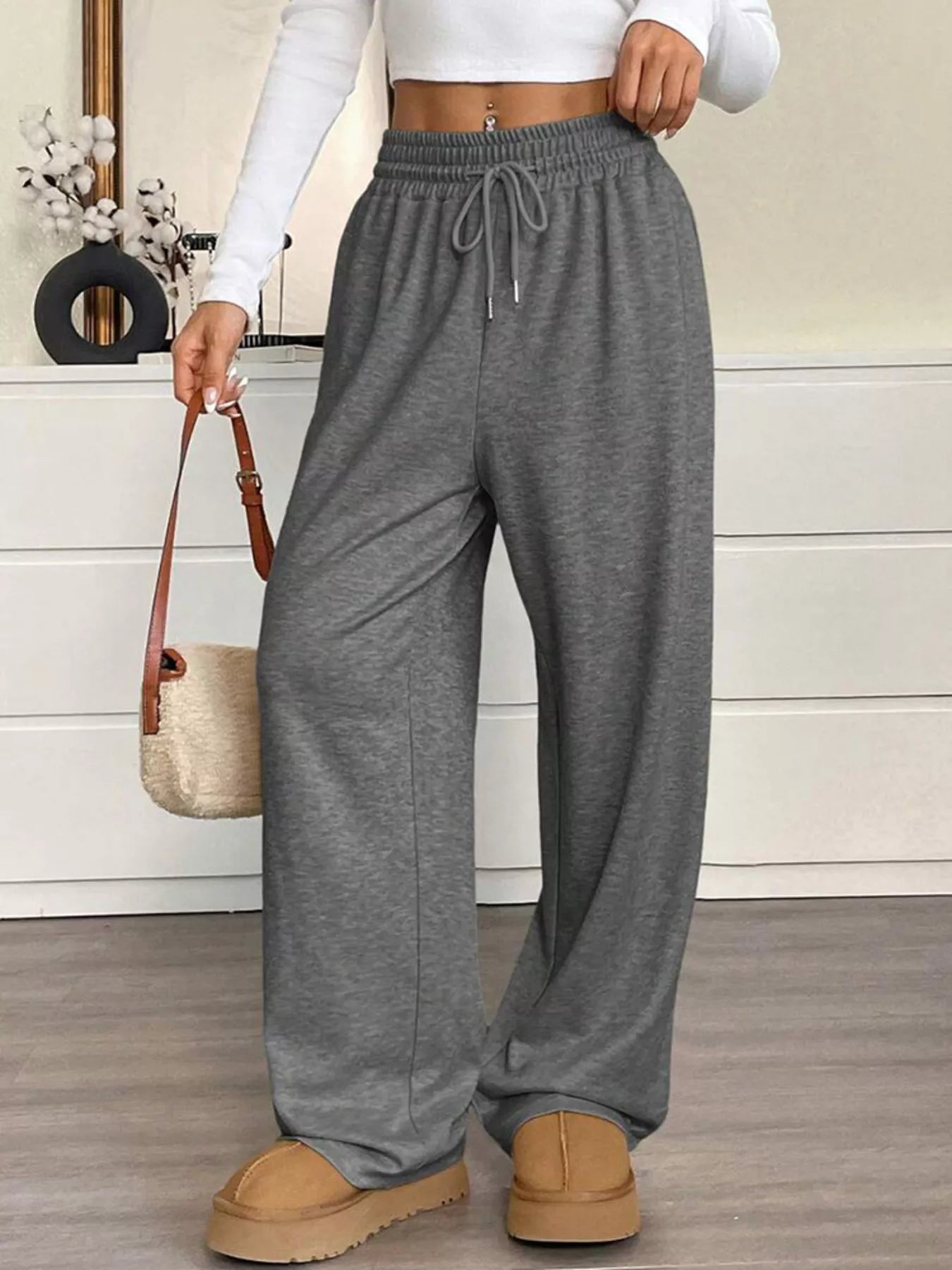 High-Waisted Wide-Leg Pants with Drawstring