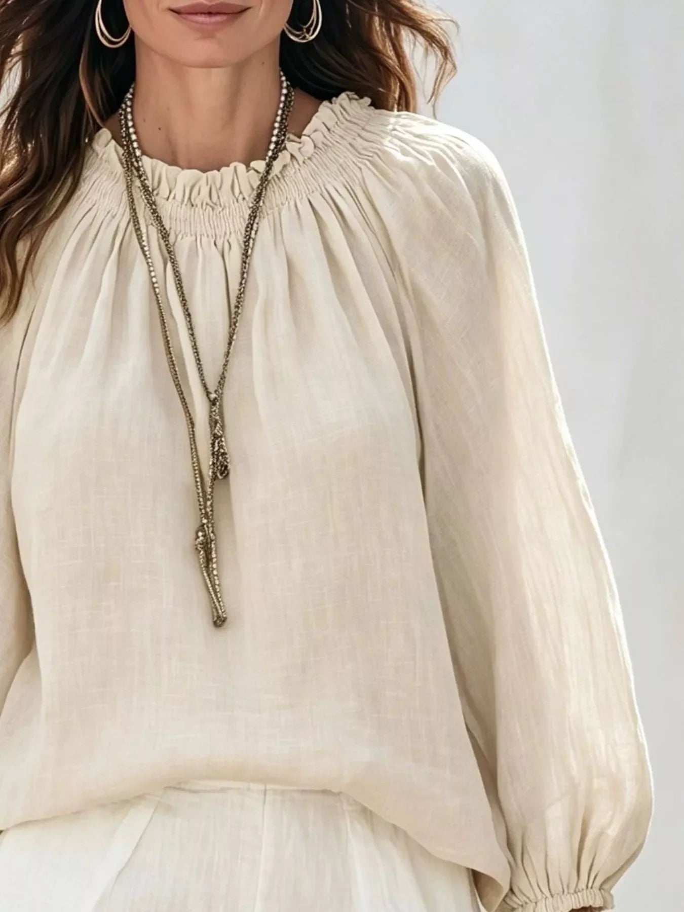 Round Neck Balloon Sleeve Blouse