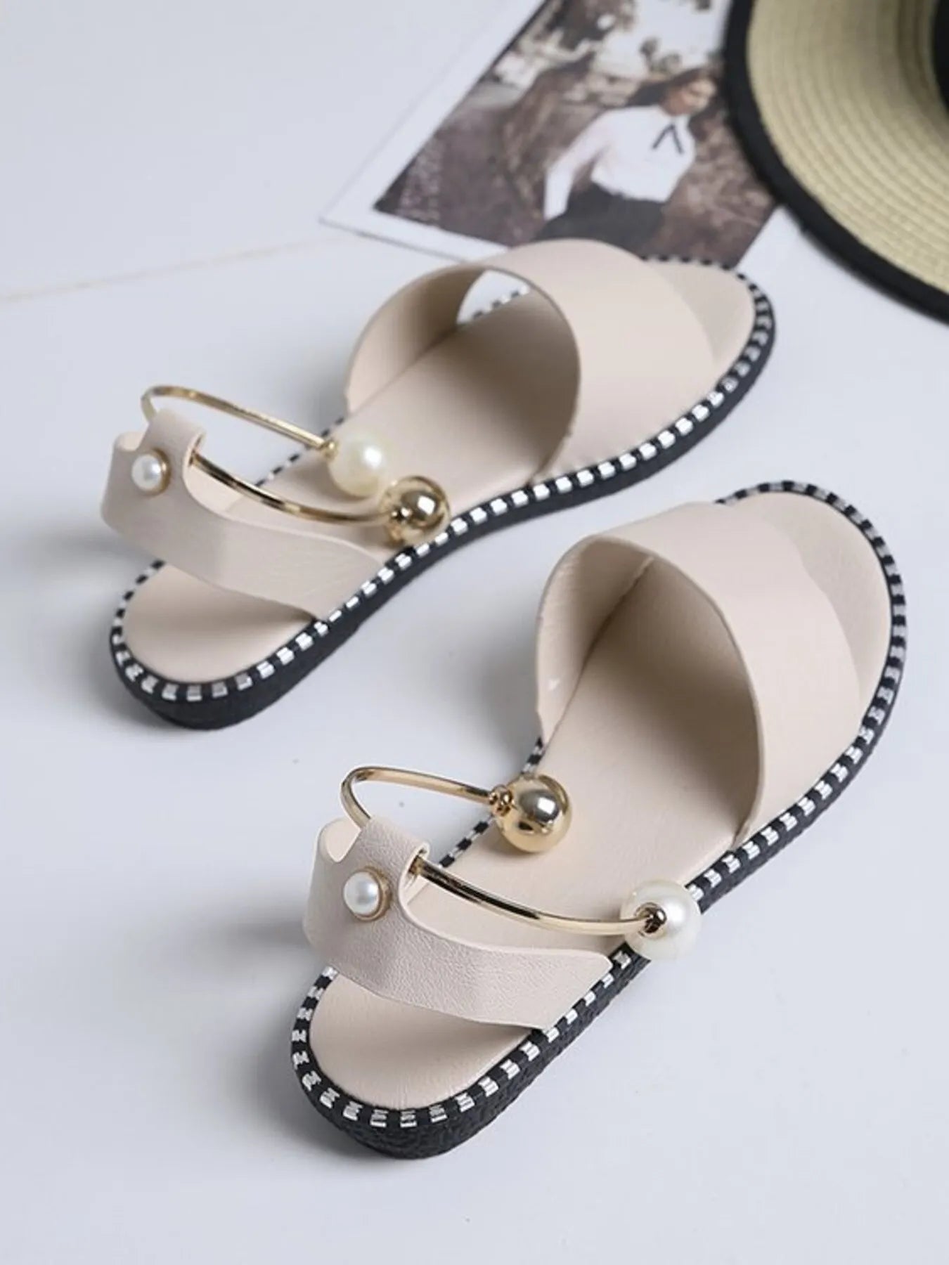 Pearl Embellished Flat Sandals