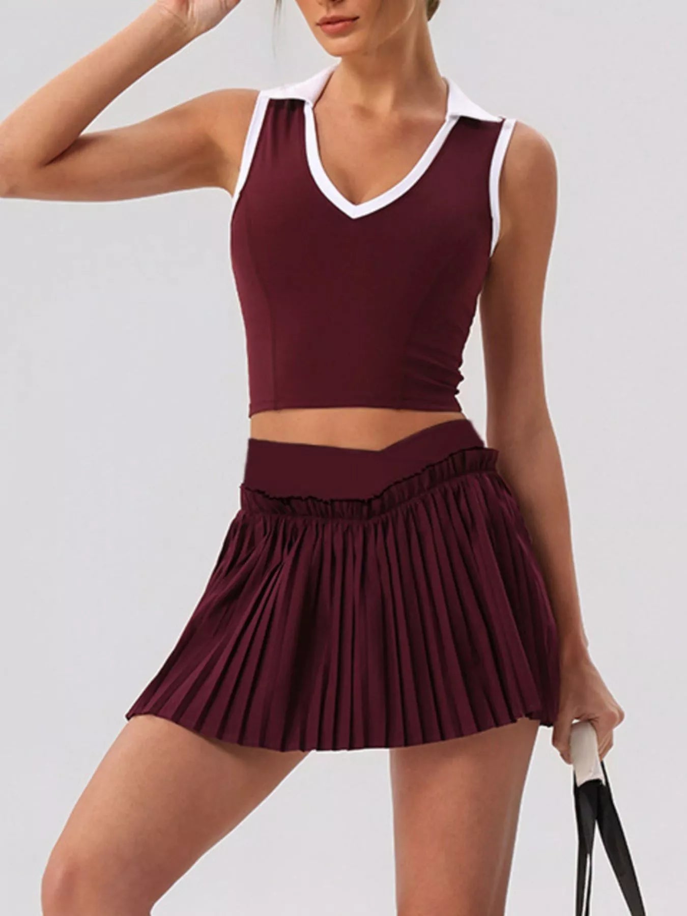 Sleeveless Top and Pleated Skirt Active Set